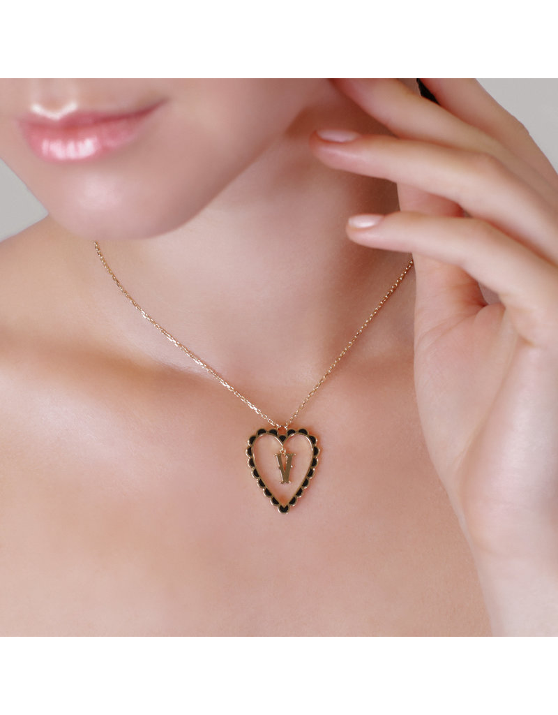 Calliope Alphabet Heart Necklace in Letter V