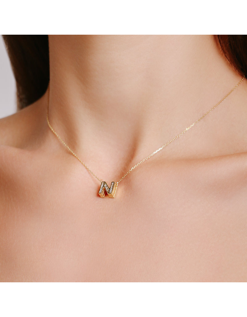 Spell My Love Mini Necklace Letter N in Yellow Gold