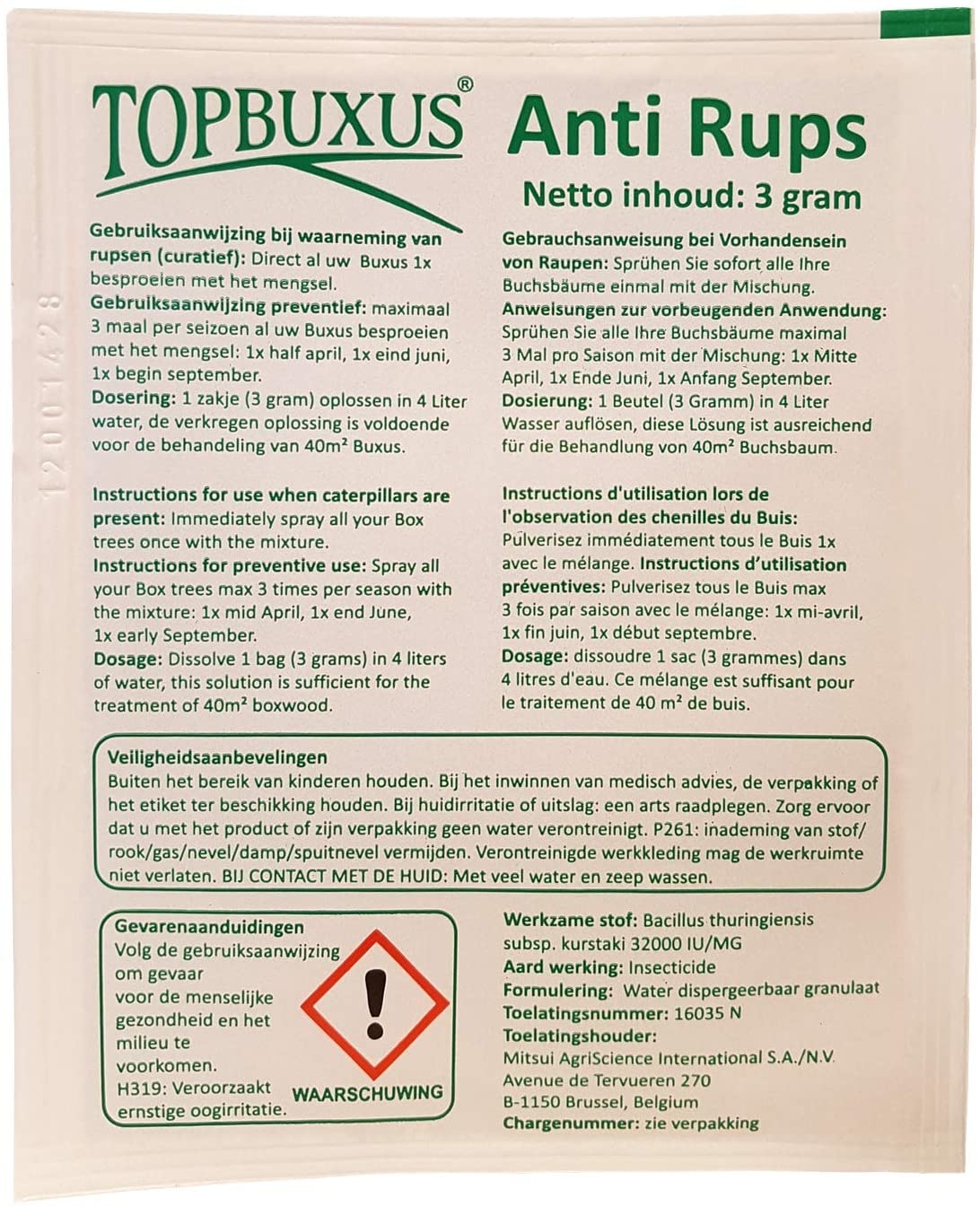 Topbuxus Anti Rups 15 gr voor 200 m²  | voorheen XenTari®