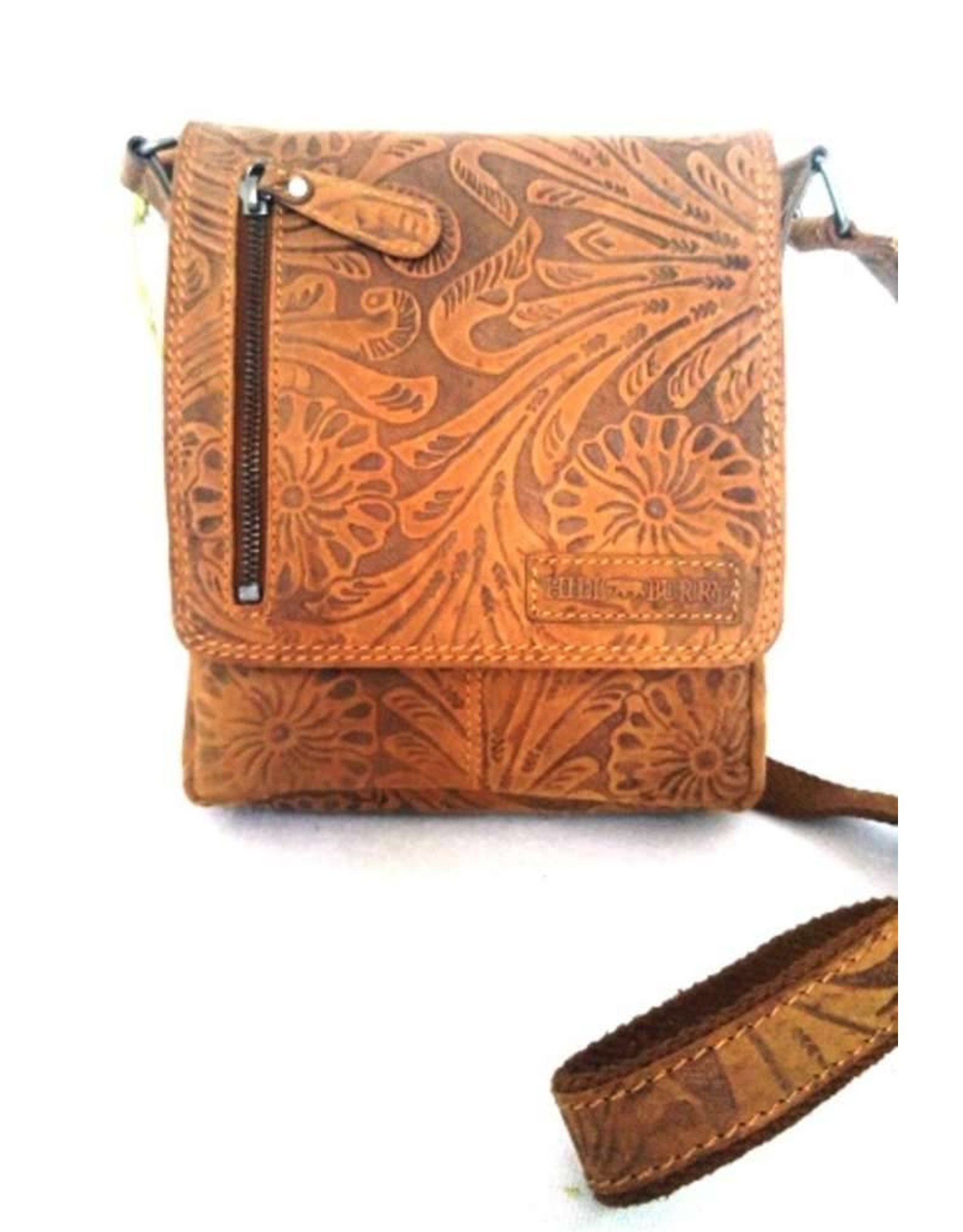 HillBurry Leather bags - Leather Shoulder Bag HillBurry with Floral pattern Natural
