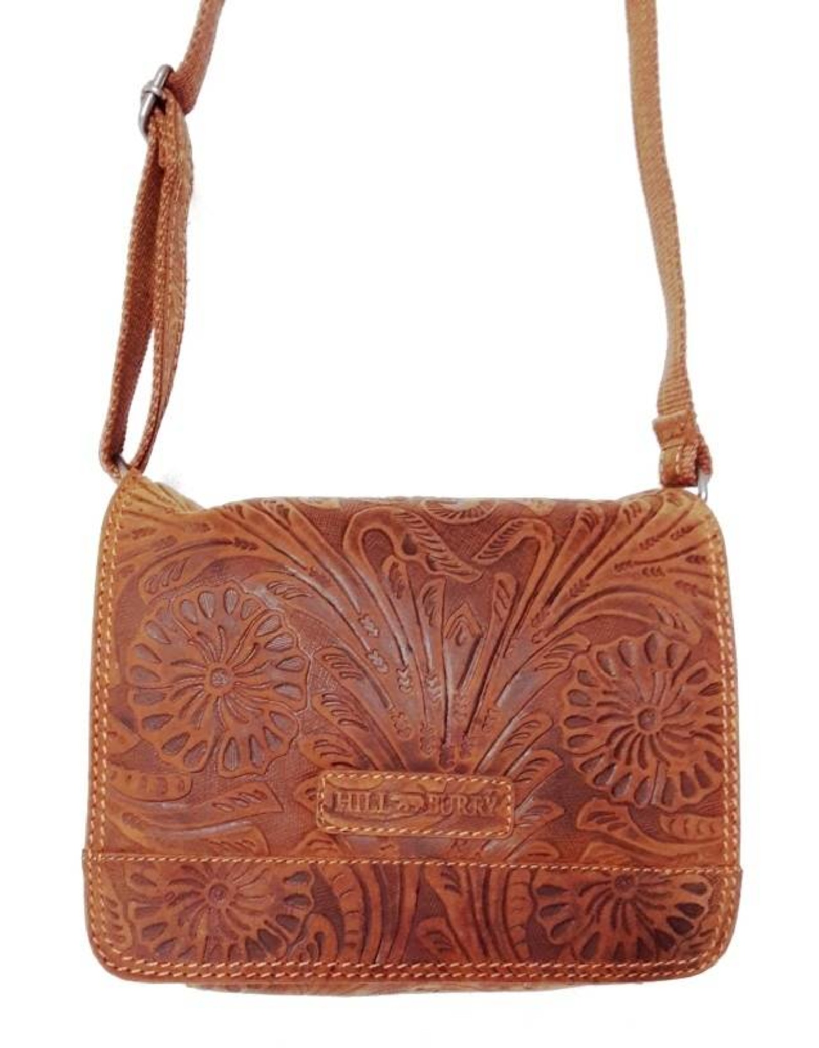 HillBurry Leather bags - Hillburry Shoulder bag with Embossed Flowers Tan