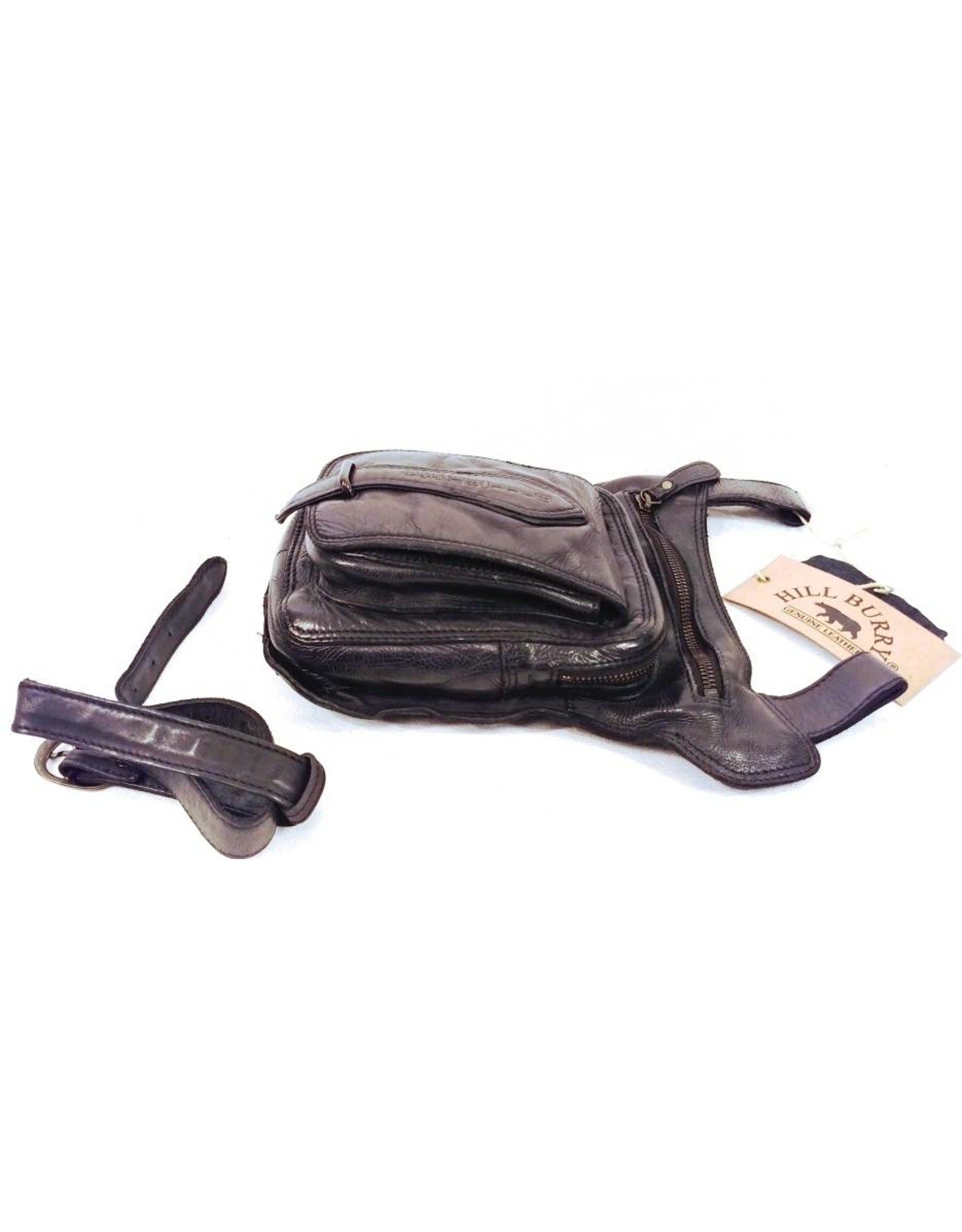 HillBurry Leather bags - HillBurry leather belt bag leg bag washed leather black