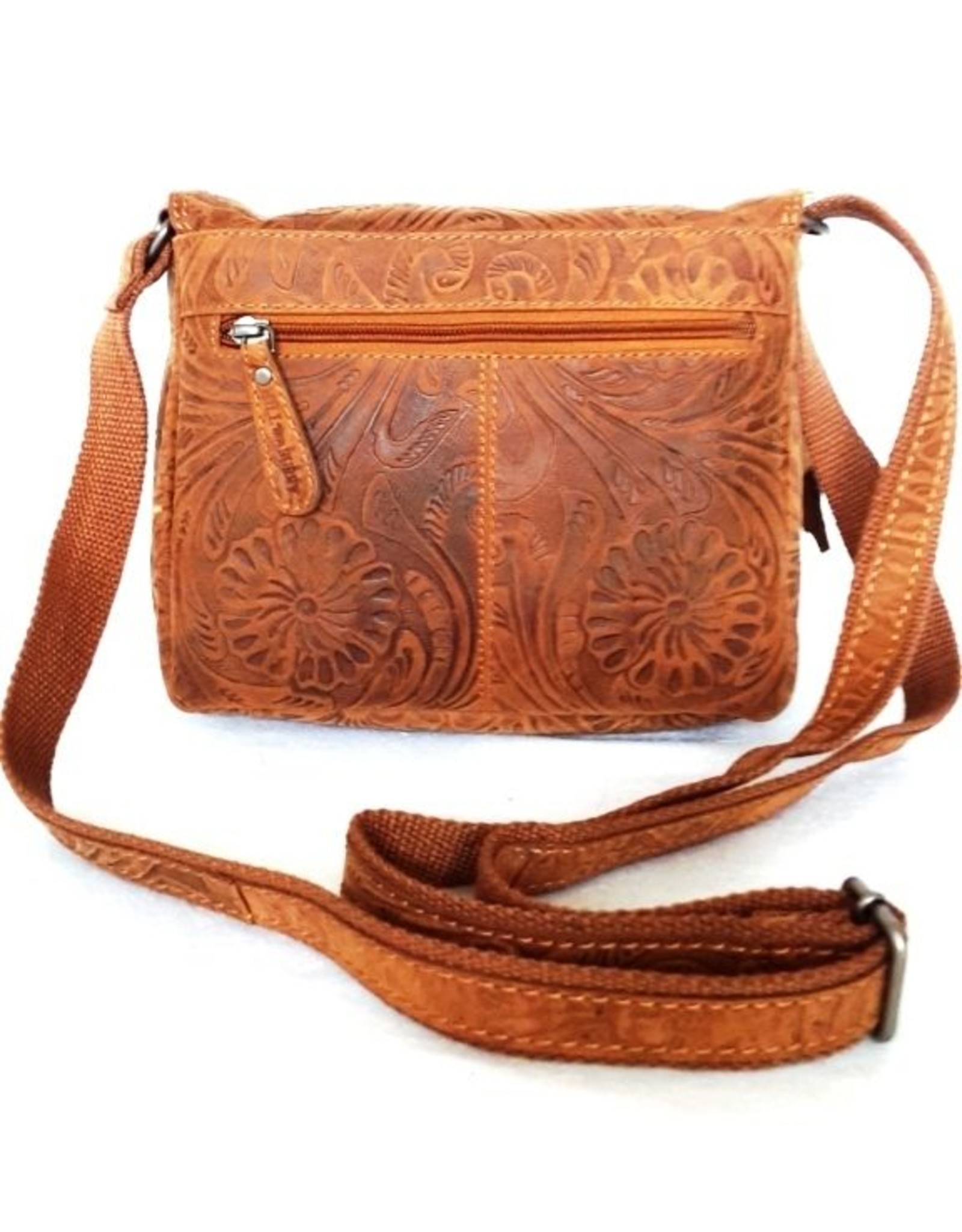 HillBurry Leather bags - Hillburry Shoulder bag with Embossed Flowers Tan