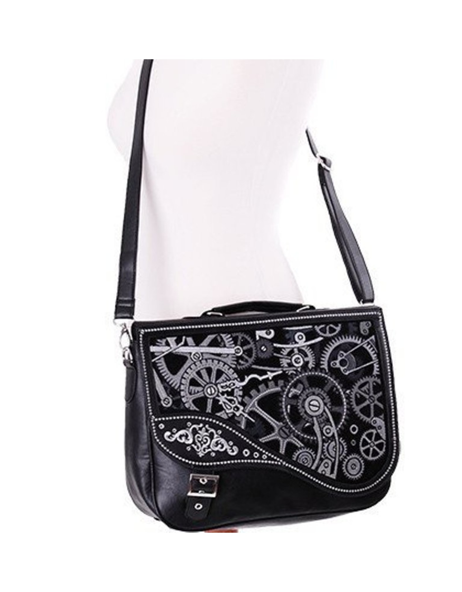 Restyle Gothic bags Steampunk bags - Restyle Steampunk satchel bag Black Mechanism