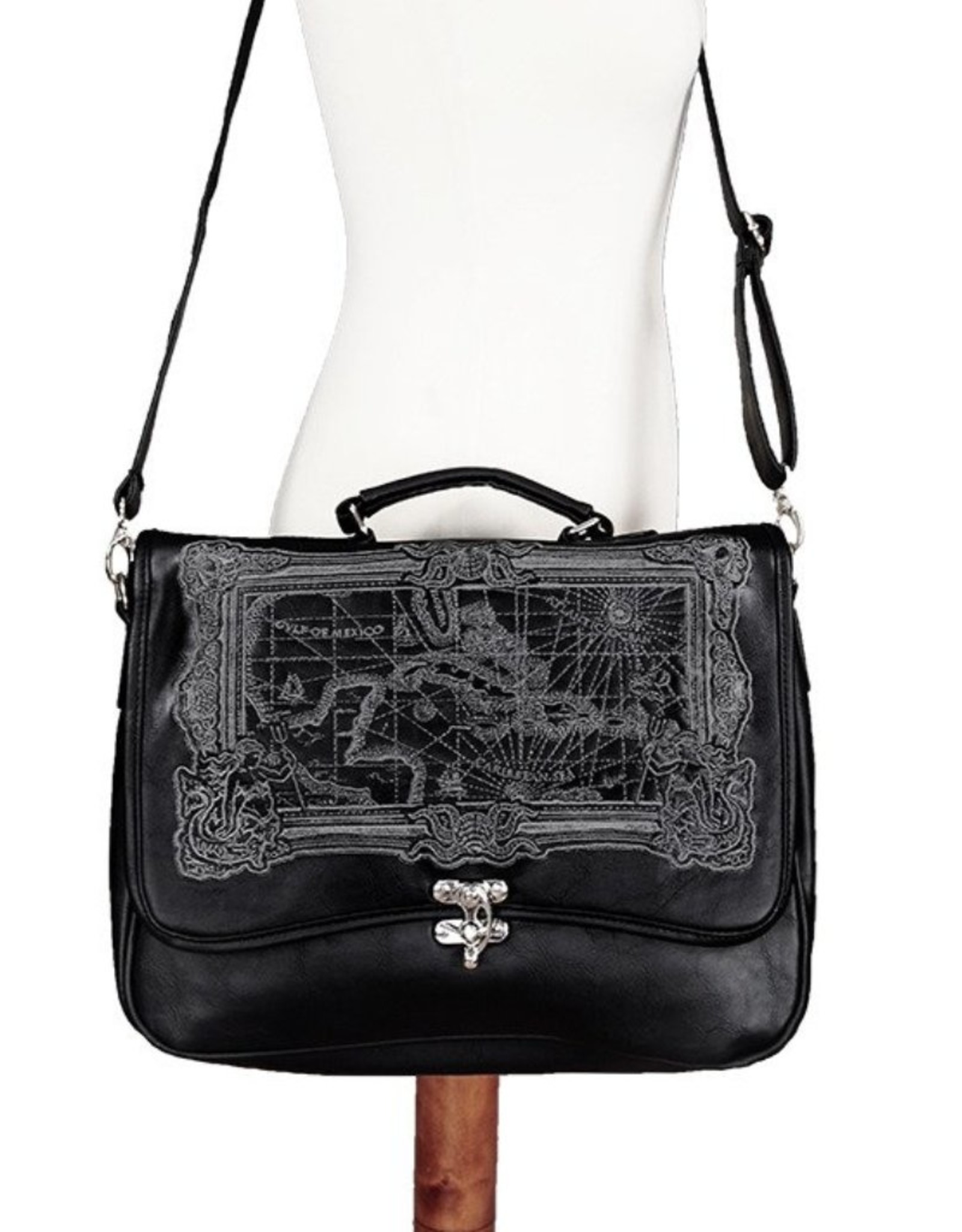 Restyle Gothic bags Steampunk bags - Restyle satchel bag Map of the Caribbean Sea (black)