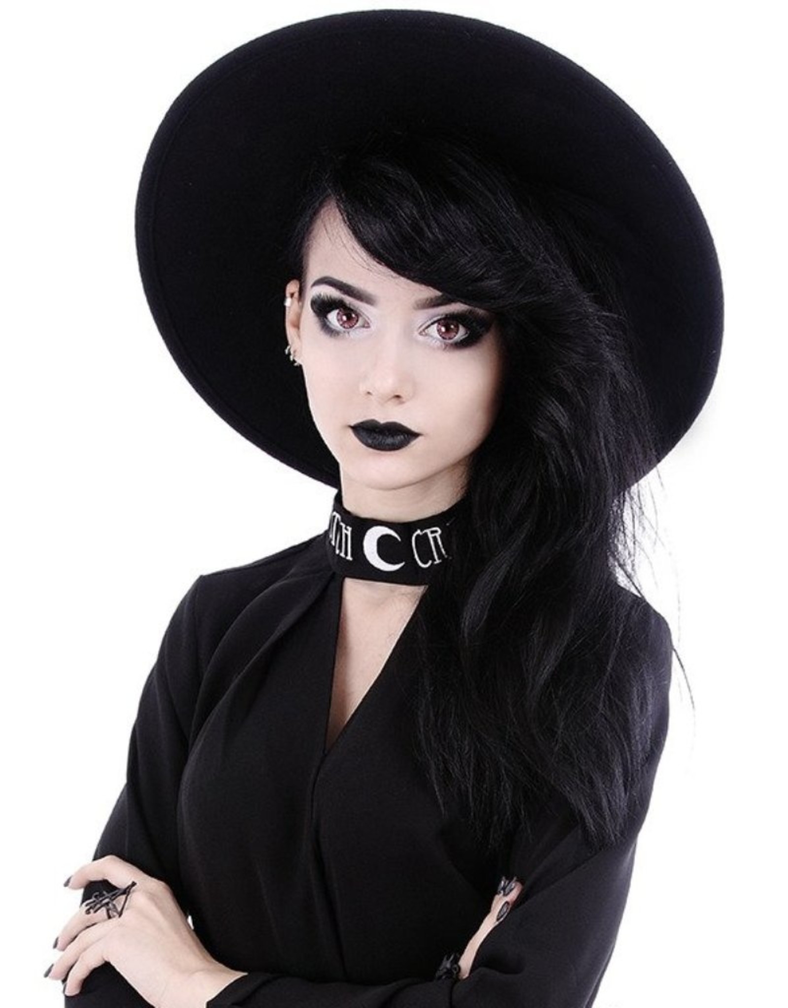 Restyle Gothic and Steampunk accessories - Black Gothic Hat with wide brim 'Witch'