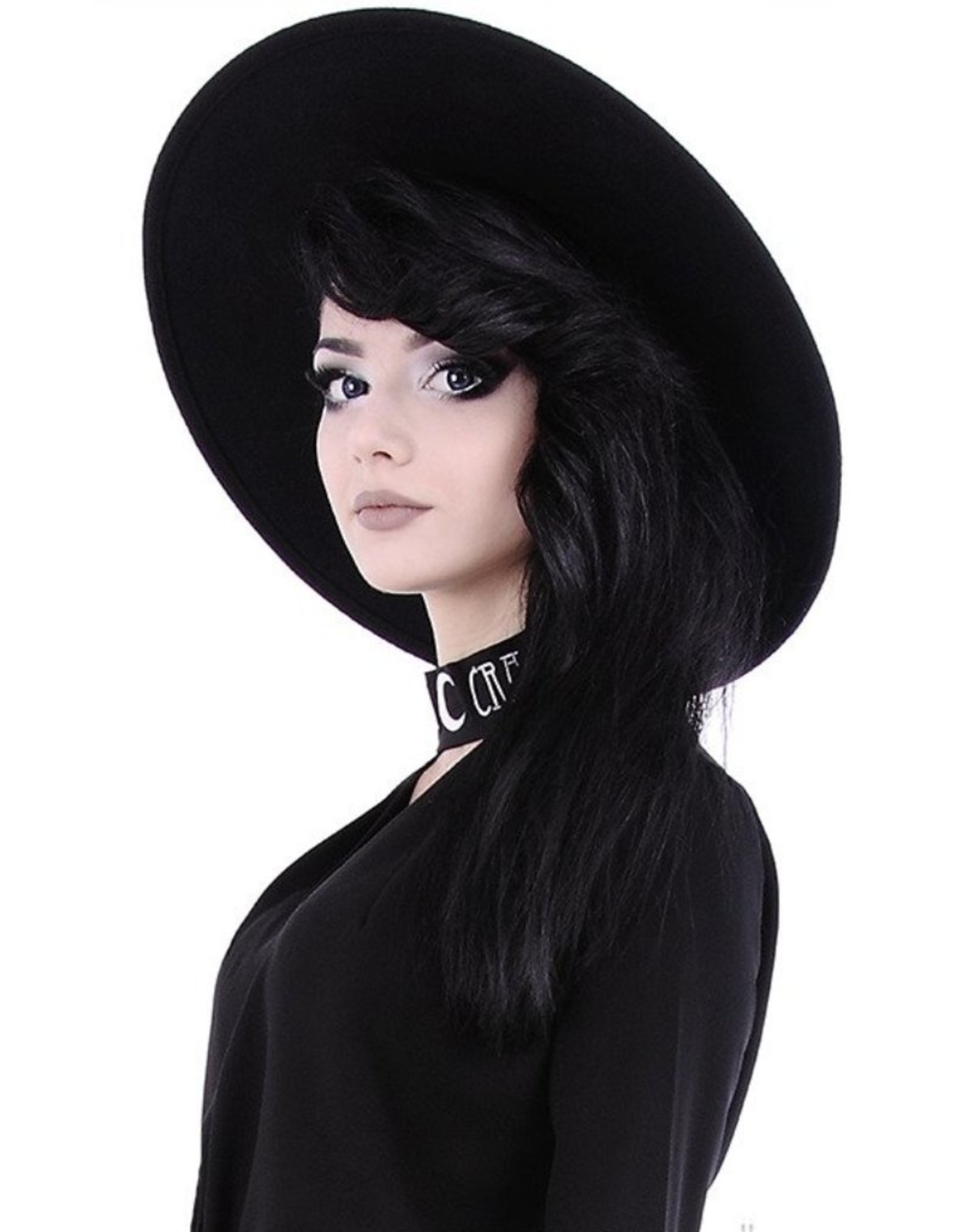Restyle Gothic and Steampunk accessories - Black Gothic Hat with wide brim 'Witch'