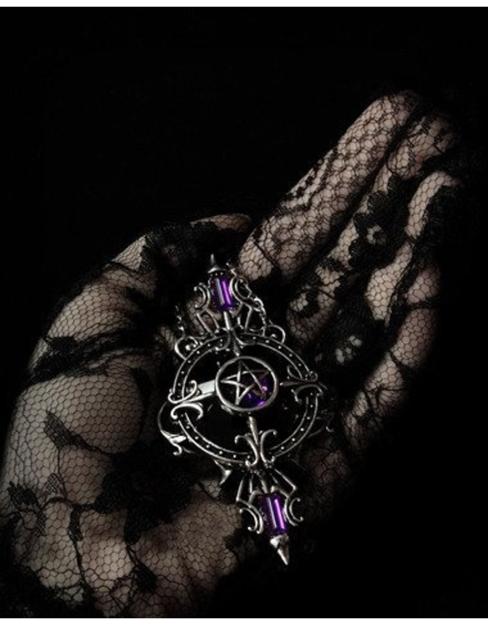 Restyle Gothic and Steampunk accessories - Gothic Necklace with Pentagram pendant Mystic Mirror