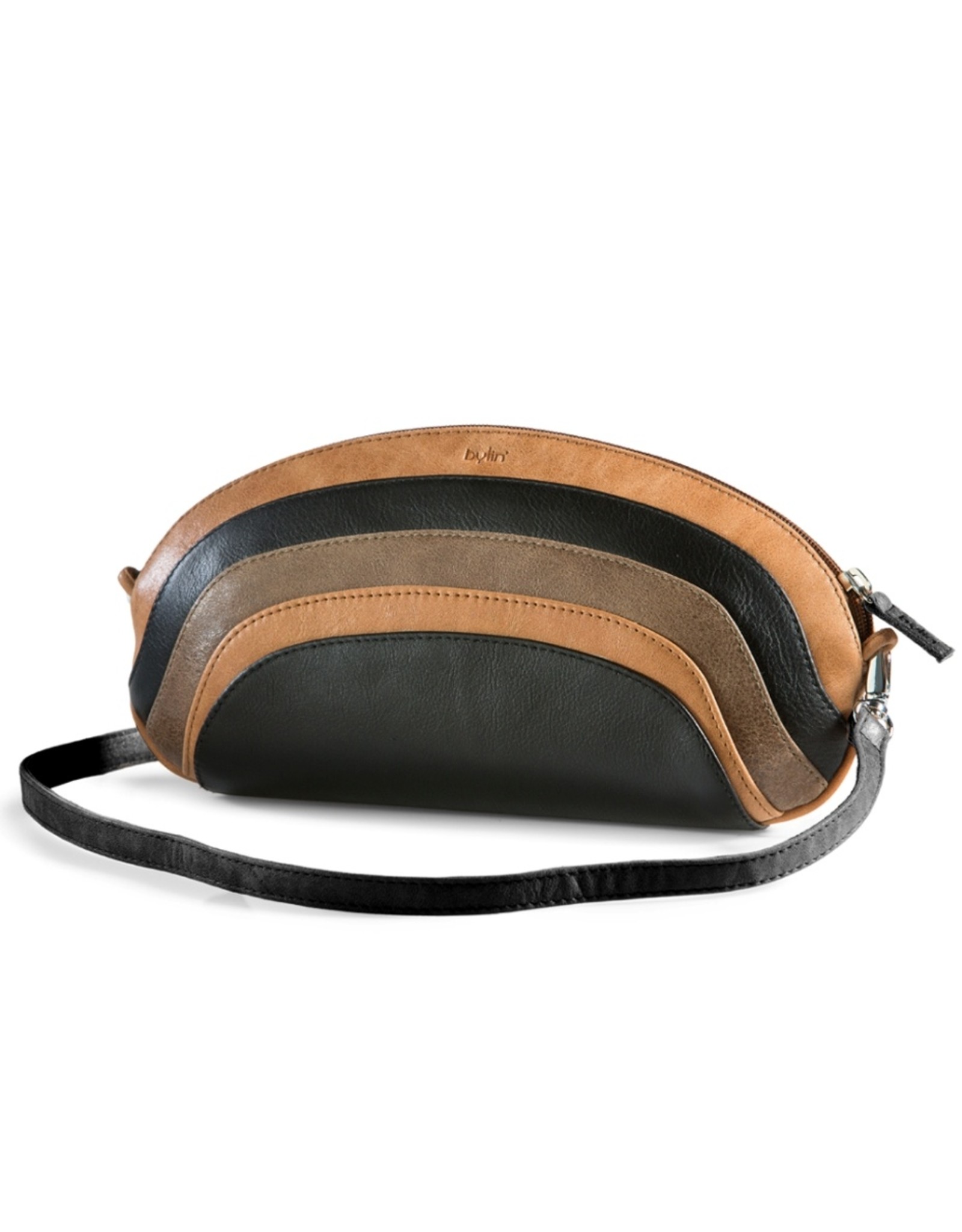 by-Lin Dutch Design Leren tassen - by-Lin Dutch Design Regenboog tas Zwart-Cognac Klein