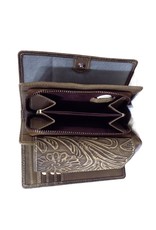 HillBurry Leather Wallets -  HillBurry leather wallet with pressed floral pattern green