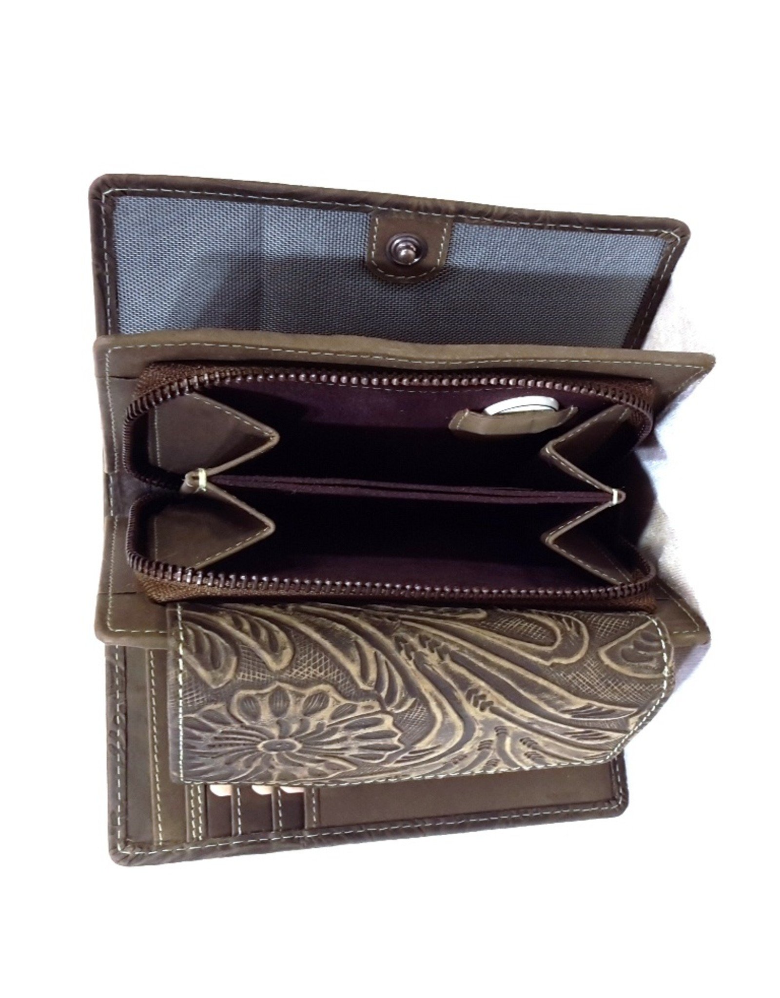 HillBurry Leather Wallets -  HillBurry leather wallet with pressed floral pattern green