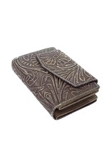 HillBurry Leather Wallets -  HillBurry leather wallet with pressed floral pattern green