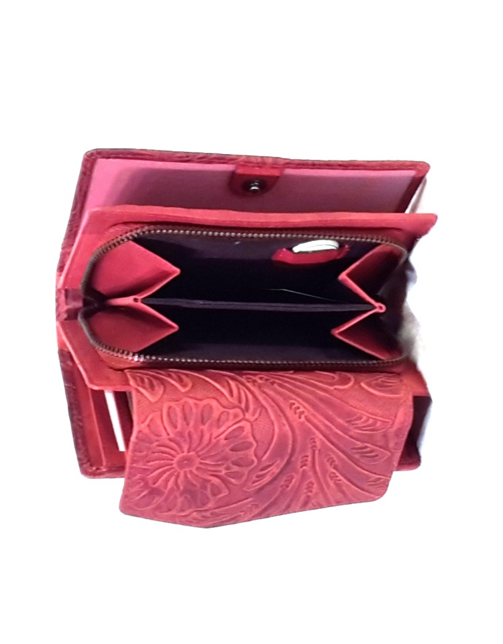 HillBurry Leather Wallets - HillBurry leather wallet with pressed floral pattern in red