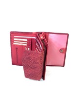 HillBurry Leather Wallets - HillBurry leather wallet with pressed floral pattern in red