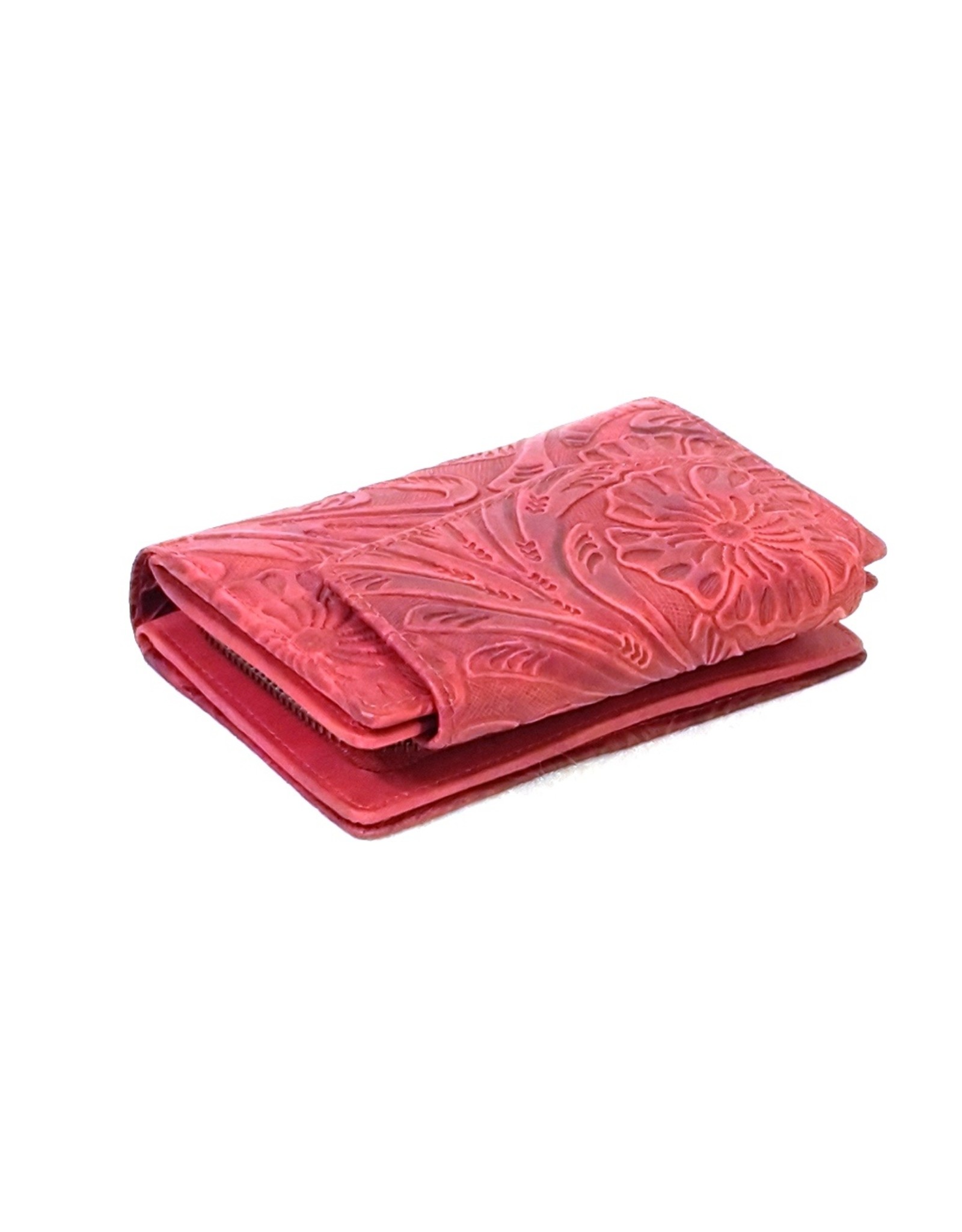 HillBurry Leather Wallets - HillBurry leather wallet with pressed floral pattern in red