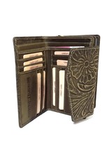 HillBurry Leather Wallets -  HillBurry leather wallet with pressed floral pattern green