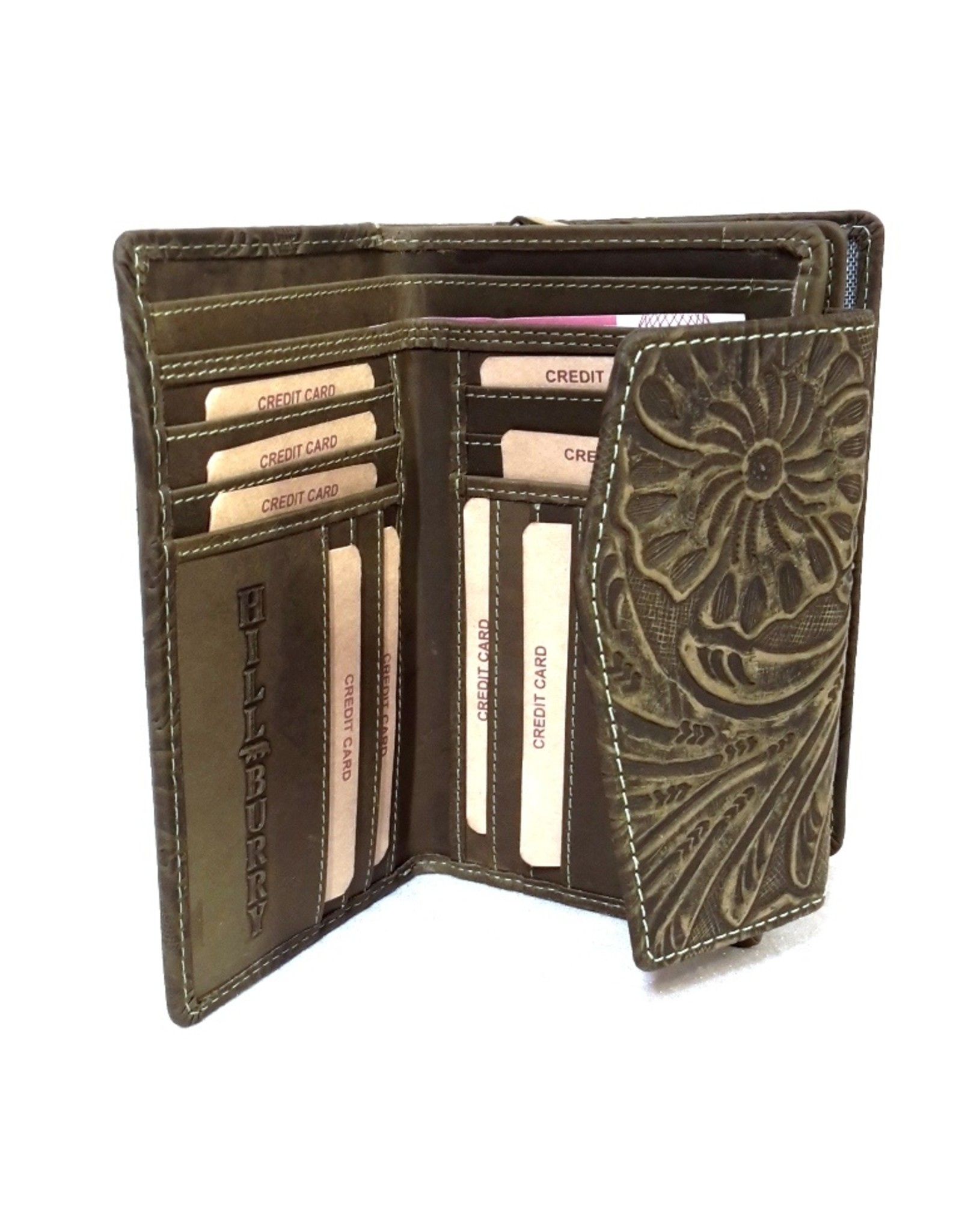 HillBurry Leather Wallets -  HillBurry leather wallet with pressed floral pattern green