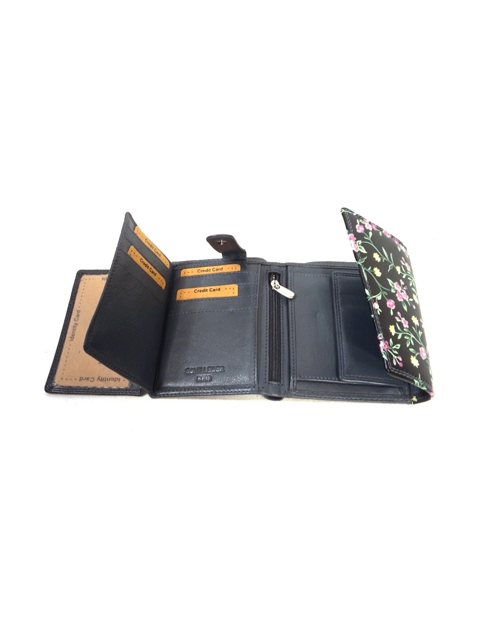 Louis Wallis Leather Wallets -  Leather wallet with floral print on the cover (dark blue-black)