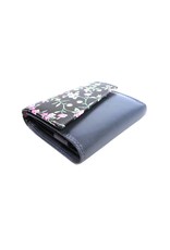 Louis Wallis Leren Portemonnees - Leren portemonnee met bloemenprint op de omslag ( donkerblauw-zwart)