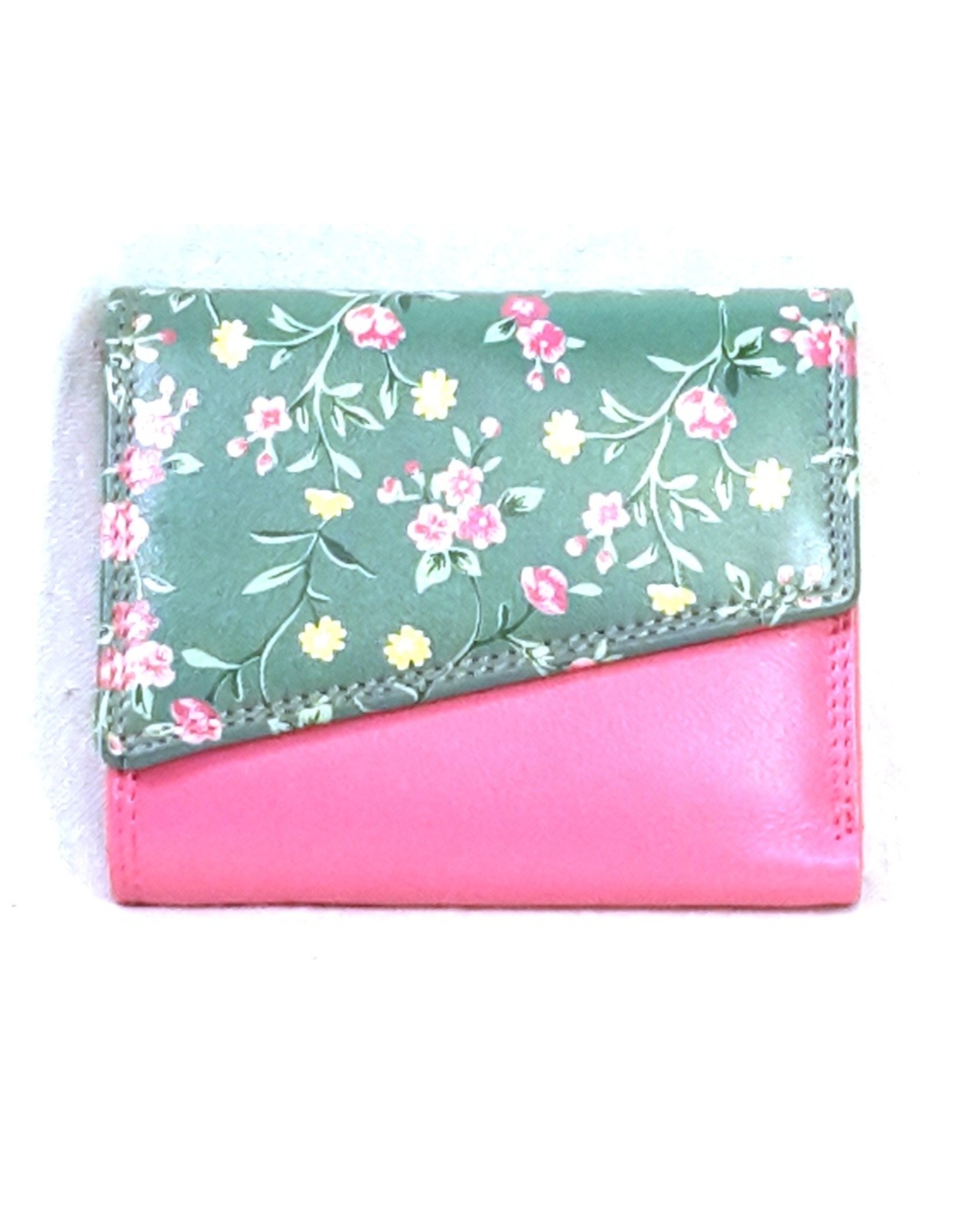 Louis Wallis Leather Wallets -  Leather wallet with floral print on the cover (fuchsia-green)