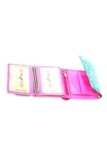 Louis Wallis Leren Portemonnees - Leren portemonnee met bloemenprint op de omslag ( fuchsia-groen)