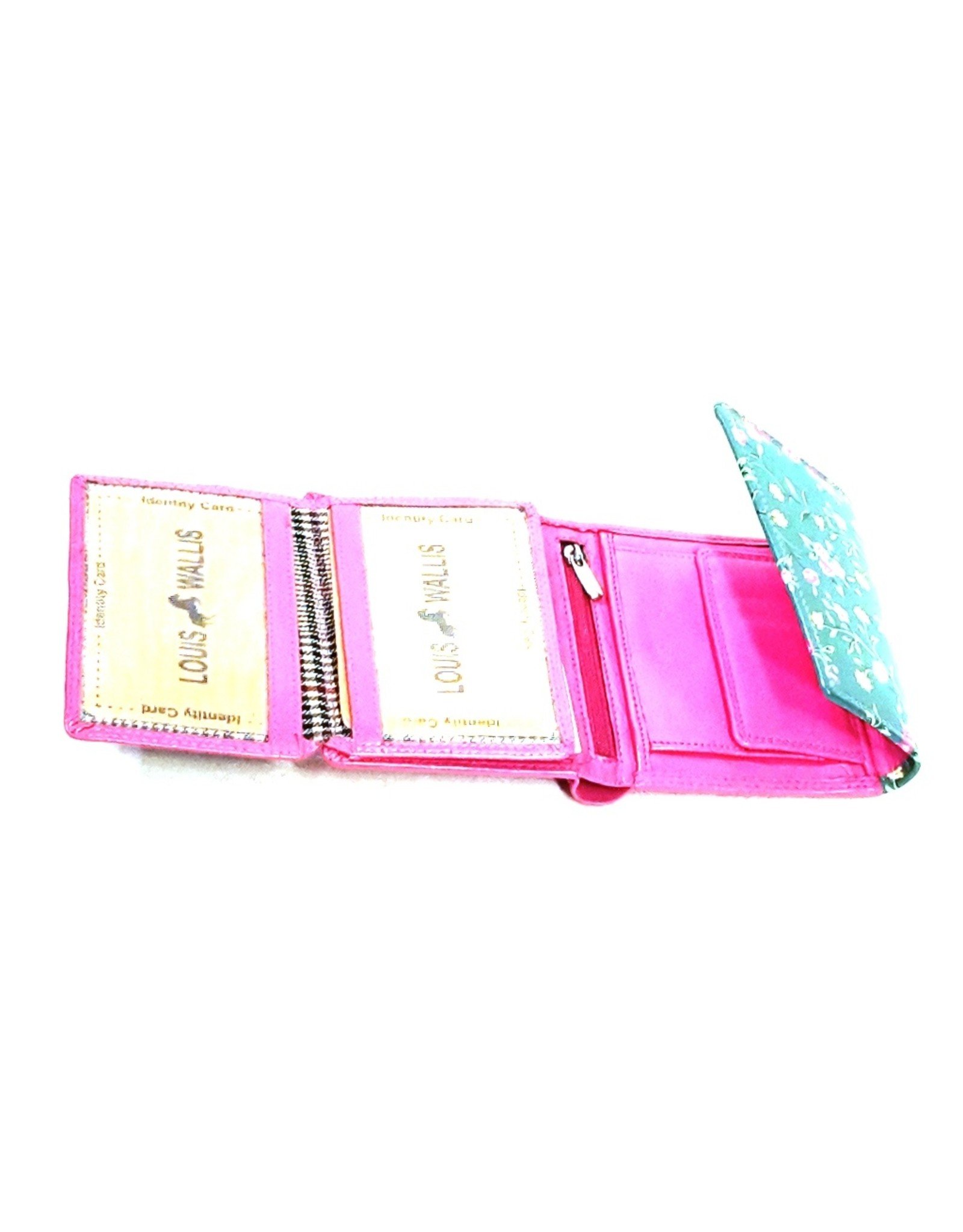 Louis Wallis Leather Wallets -  Leather wallet with floral print on the cover (fuchsia-green)