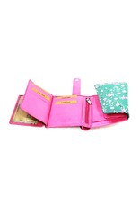 Louis Wallis Leather Wallets -  Leather wallet with floral print on the cover (fuchsia-green)