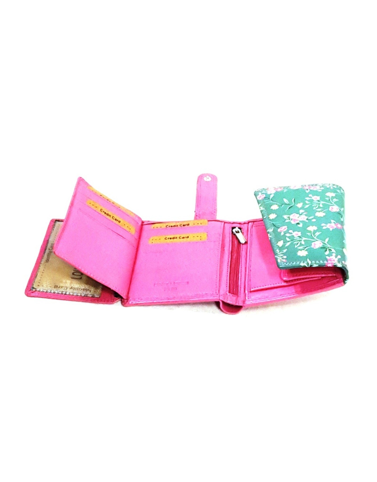 Louis Wallis Leather Wallets -  Leather wallet with floral print on the cover (fuchsia-green)