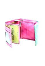 Louis Wallis Leather Wallets -  Leather wallet with floral print on the cover (fuchsia-green)