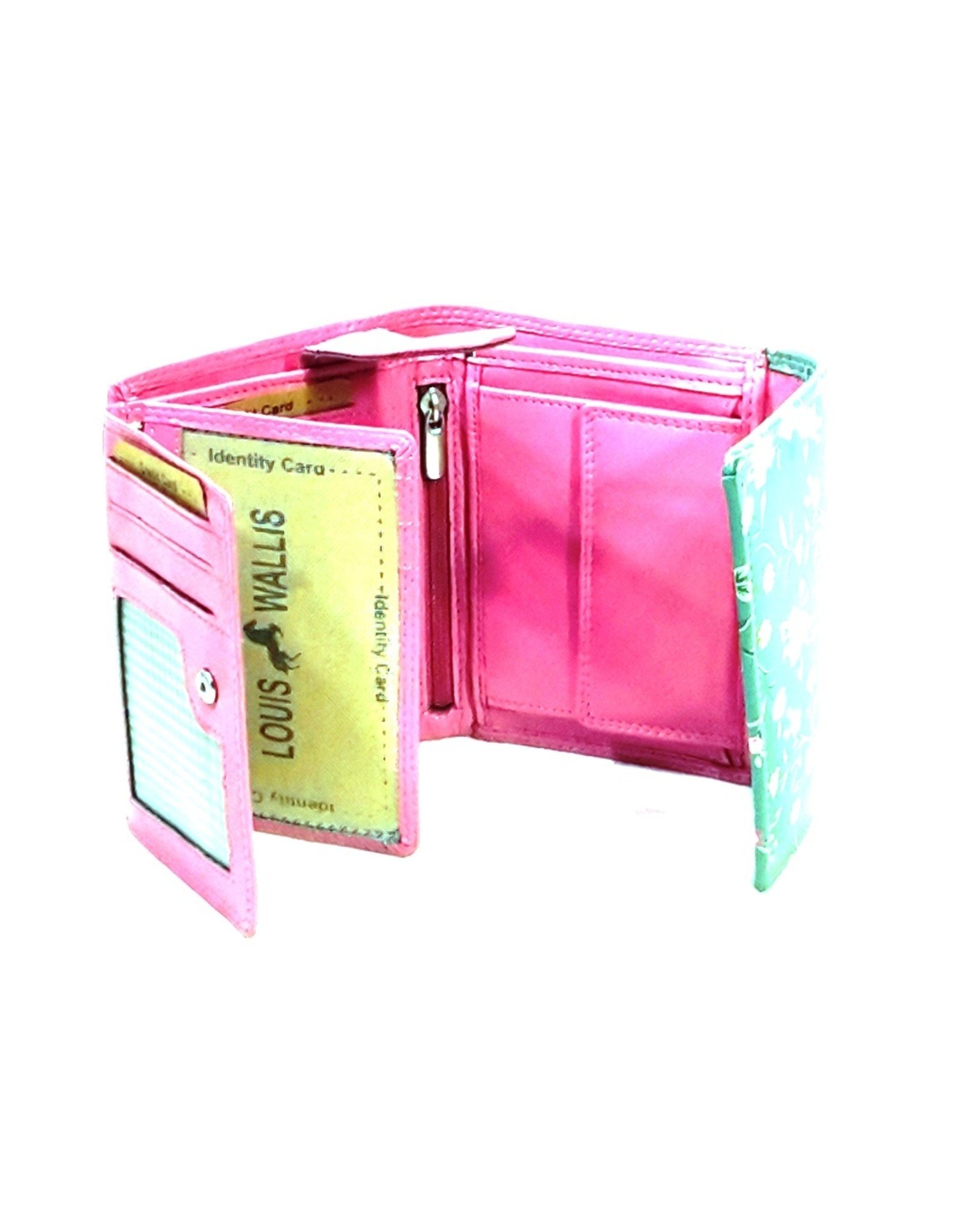 Louis Wallis Leather Wallets -  Leather wallet with floral print on the cover (fuchsia-green)