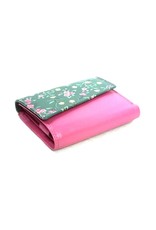 Louis Wallis Leren Portemonnees - Leren portemonnee met bloemenprint op de omslag ( fuchsia-groen)