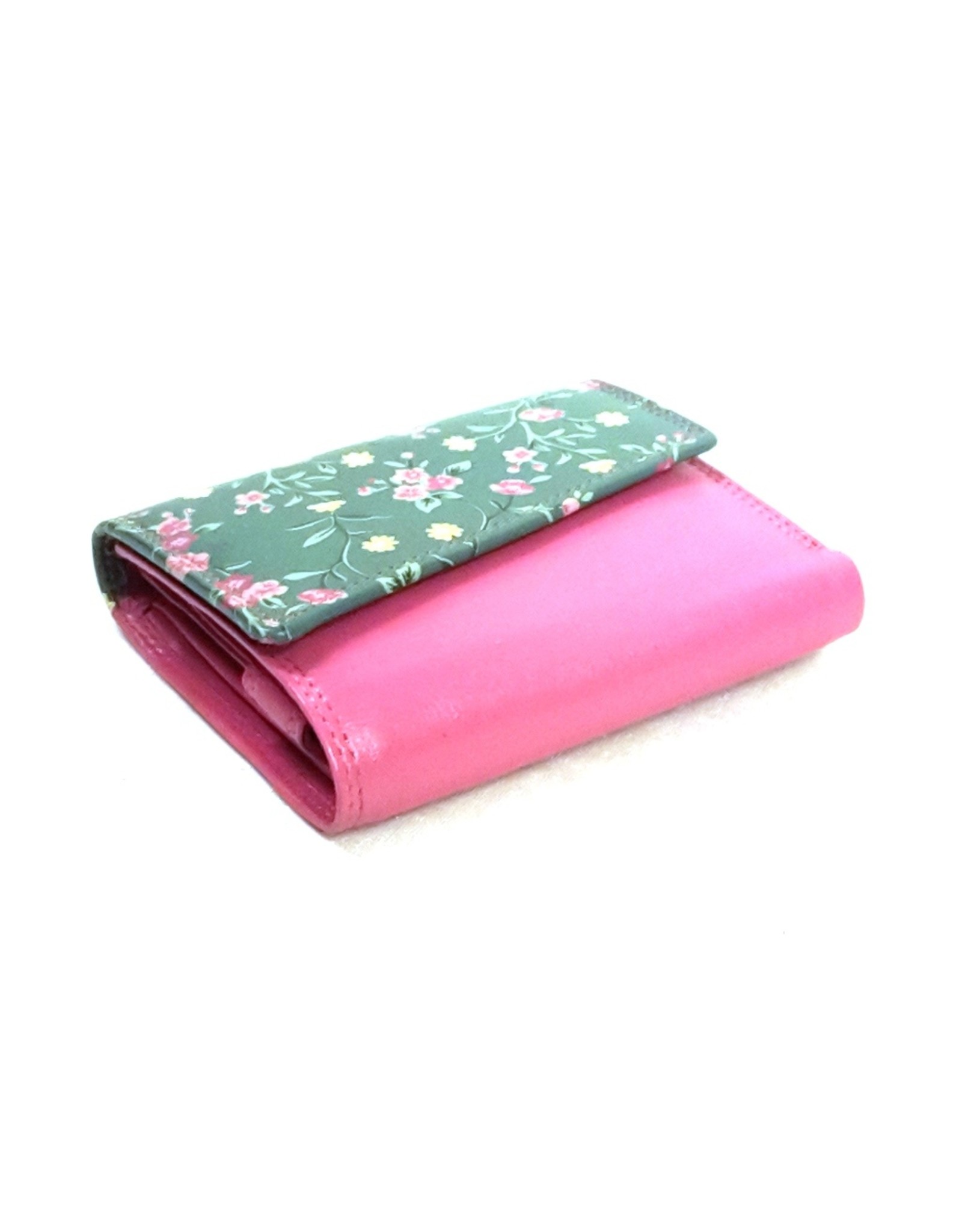 Louis Wallis Leather Wallets -  Leather wallet with floral print on the cover (fuchsia-green)