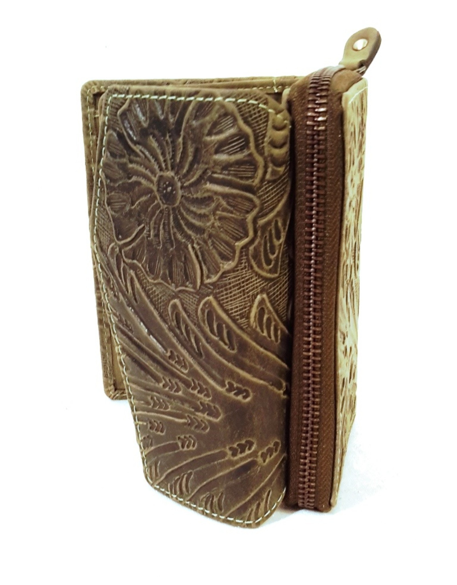 HillBurry leather wallet. Green. Embossed floral pattern. Best price