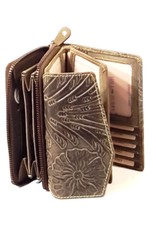 HillBurry Leather Wallets - Leather wallet with embossed floral pattern (green)