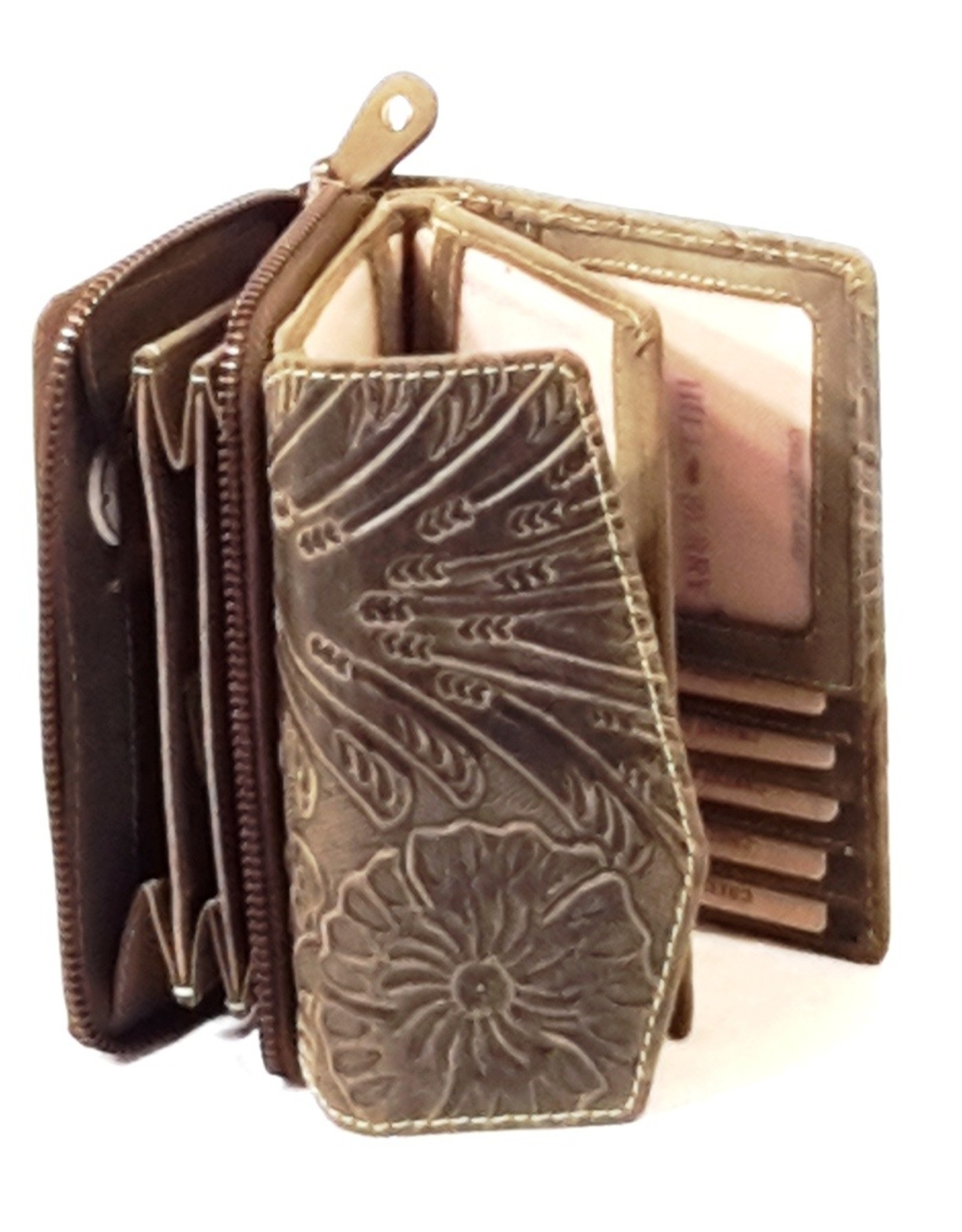 HillBurry Leather Wallets - Leather wallet with embossed floral pattern (green)