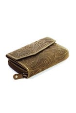 HillBurry Leather Wallets - Leather wallet with embossed floral pattern (green)