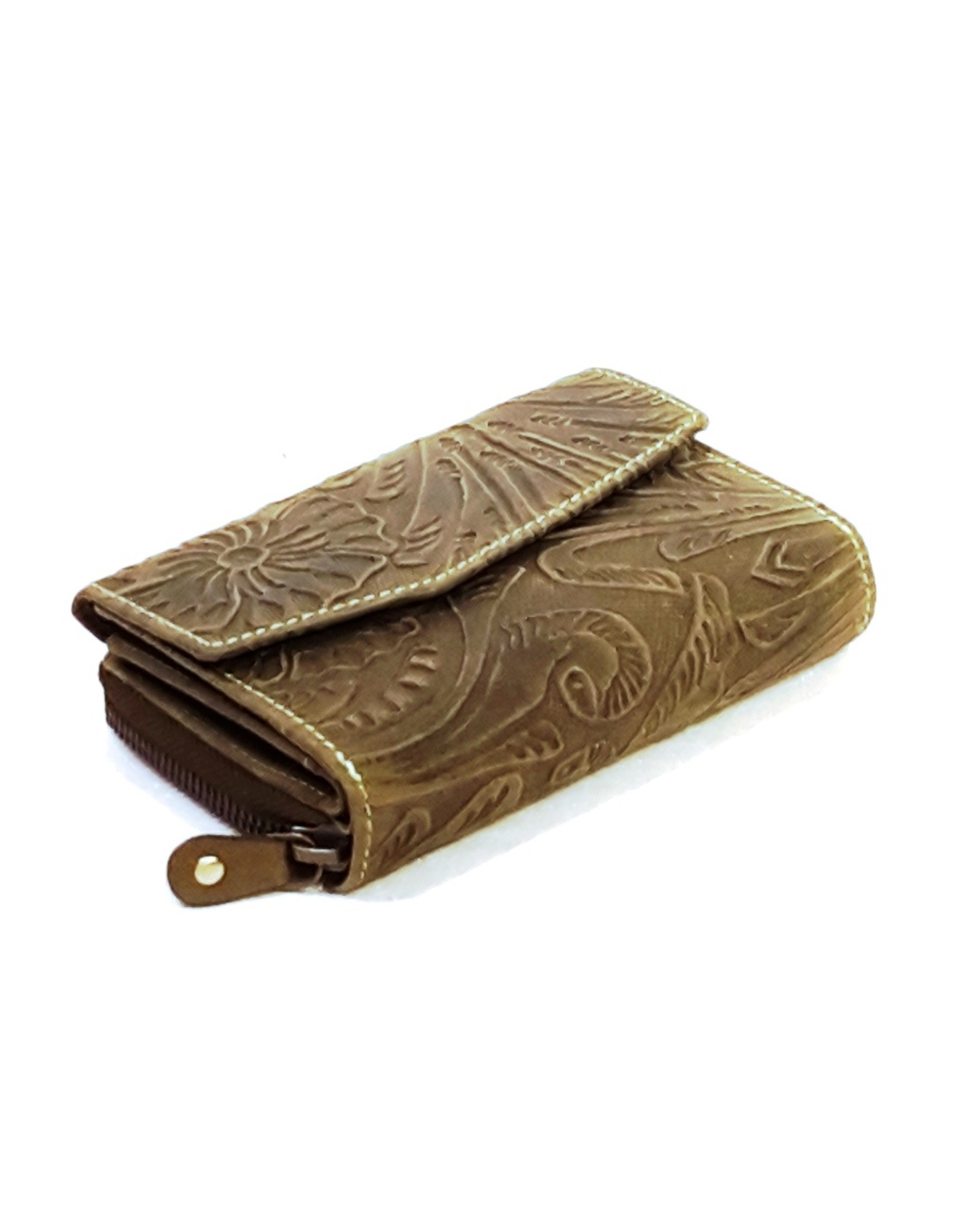 HillBurry Leather Wallets - Leather wallet with embossed floral pattern (green)