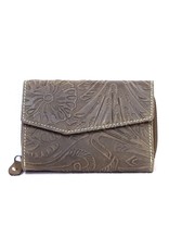 HillBurry Leather Wallets - Leather wallet with embossed floral pattern (green)