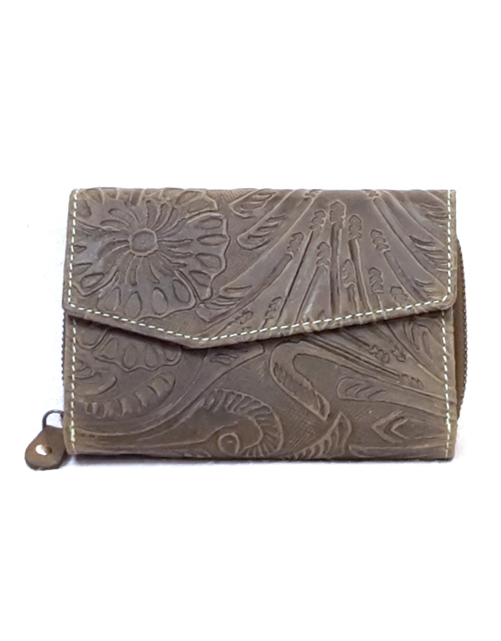 HillBurry Leather Wallets - Leather wallet with embossed floral pattern (green)