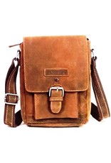 Hutmann Leather bags - Hütmann leather shoulder bag with cover and buckle (dark Tan)