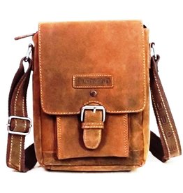 Hutmann Hütmann leather shoulder bag with cover and bucckle (dark Tan)