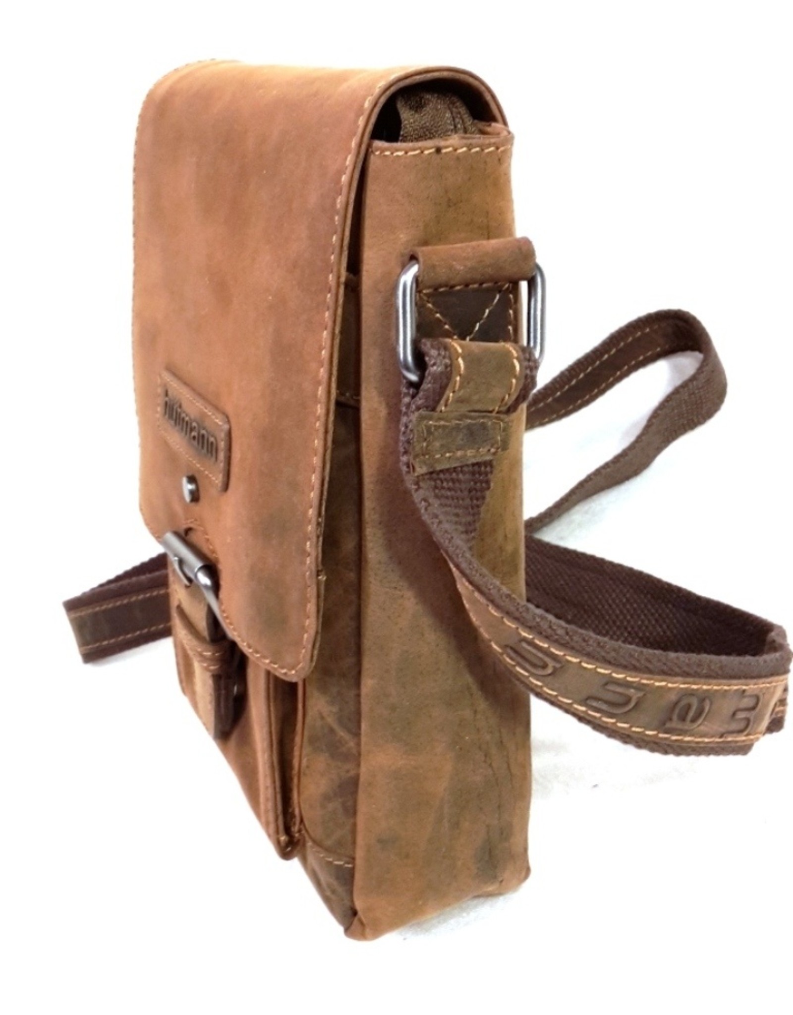 Hutmann Leather bags - Hütmann leather shoulder bag with cover and buckle (dark Tan)