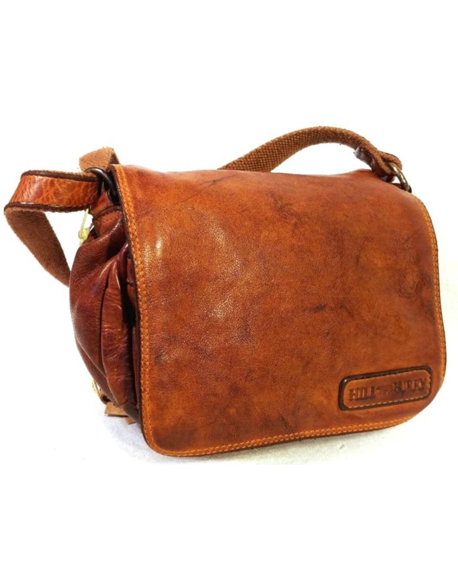 HillBurry Leather bags - HillBurry Leather Shoulder bag with  Cover. Washed Leather Cognac