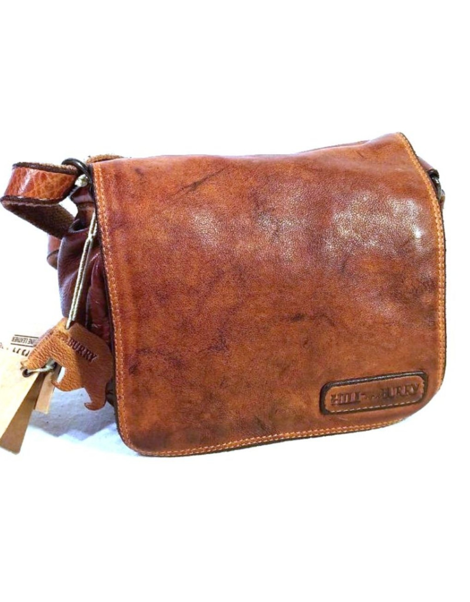 HillBurry Leather bags - HillBurry Leather Shoulder bag with  Cover. Washed Leather Cognac