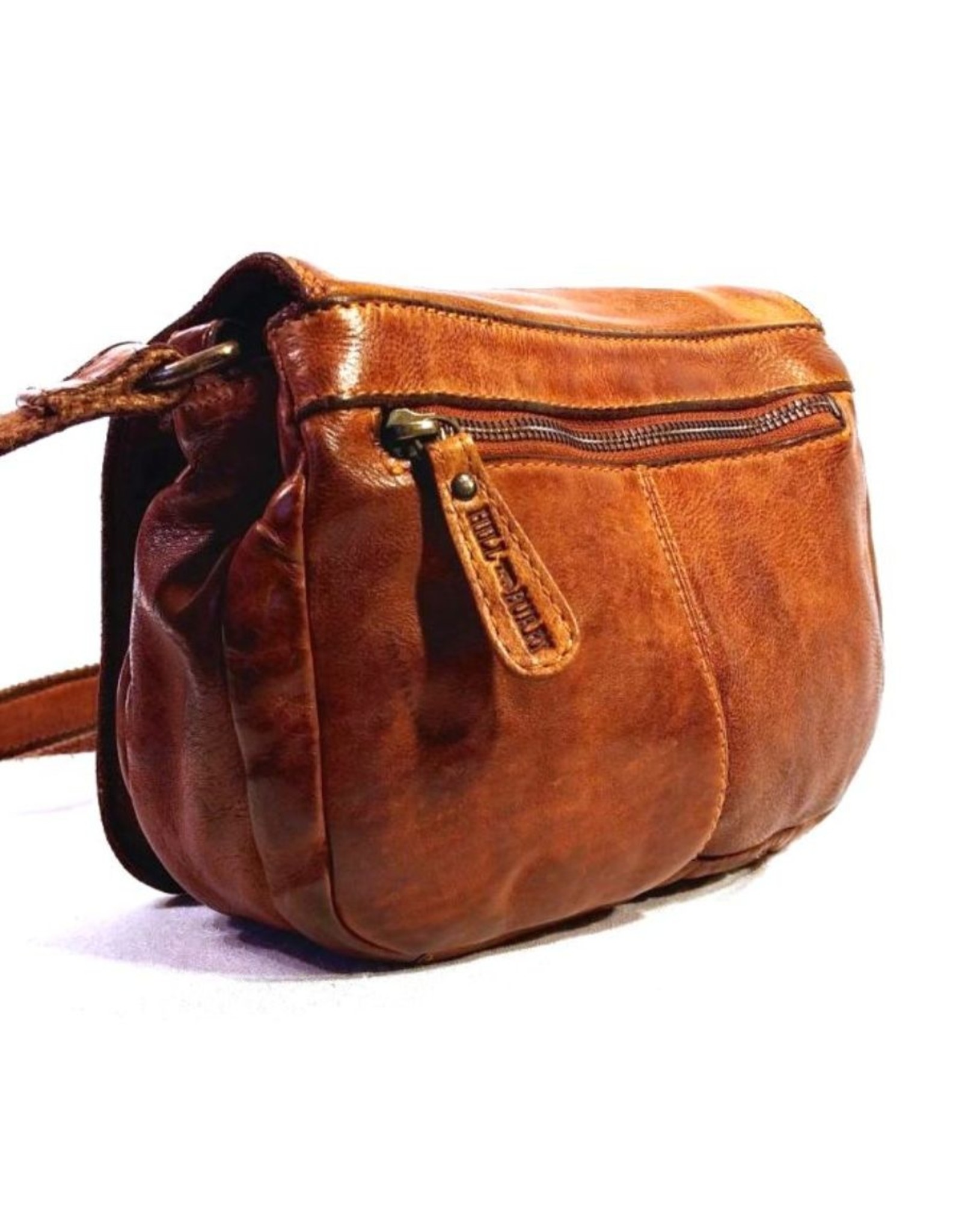 HillBurry Leather bags - HillBurry Leather Shoulder bag with  Cover. Washed Leather Cognac