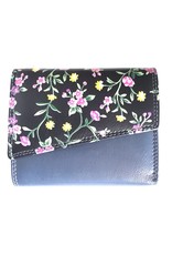 Louis Wallis Leren Portemonnees - Leren portemonnee met bloemenprint op de omslag ( donkerblauw-zwart)