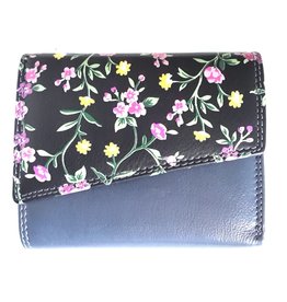 Louis Wallis Leather wallet with floral print on the cover (dark blue-black)