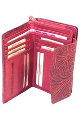 HillBurry Leather Wallets - HillBurry leather wallet with pressed floral pattern in red