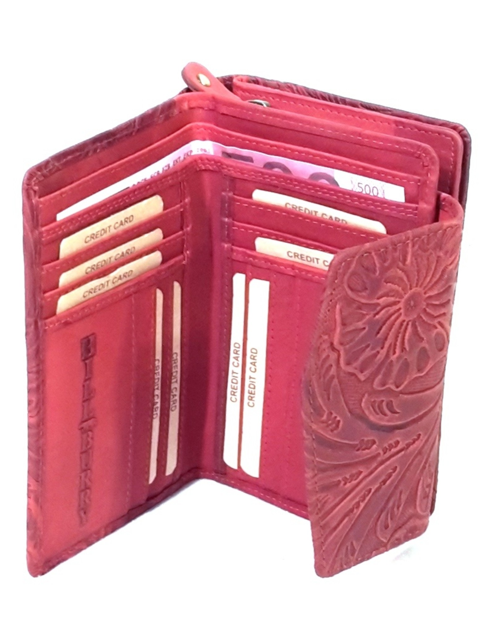 HillBurry leather wallet with pressed floral pattern in red - Boutique ...