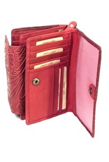 HillBurry Leather Wallets - HillBurry leather wallet with pressed floral pattern in red